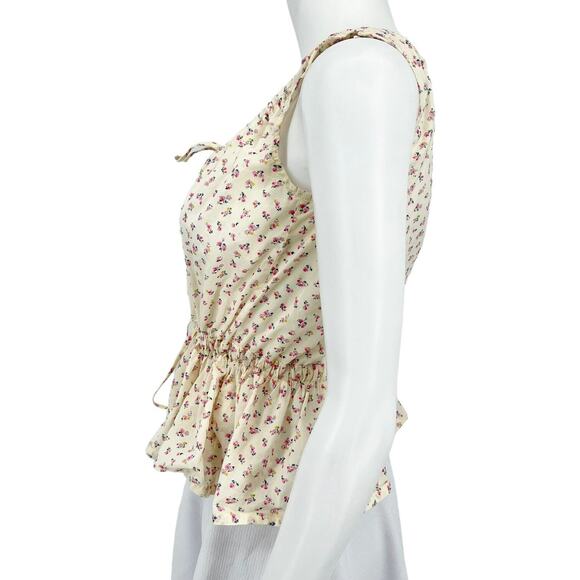 MADEWELL Top Women Size XXS Blouse Shirred Drawstring Floral Tank Top Bight Bud - Picture 2 of 5